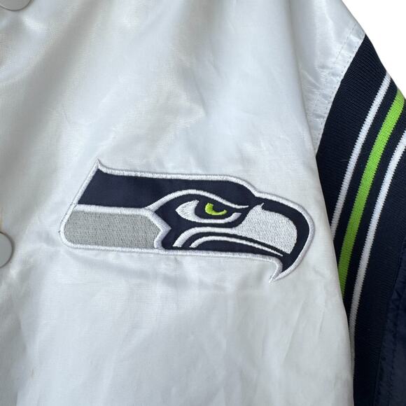 Rare White Starter Seattle Seahawks NFL Satin Bomber Jacket Medium - Picture 3 of 11
